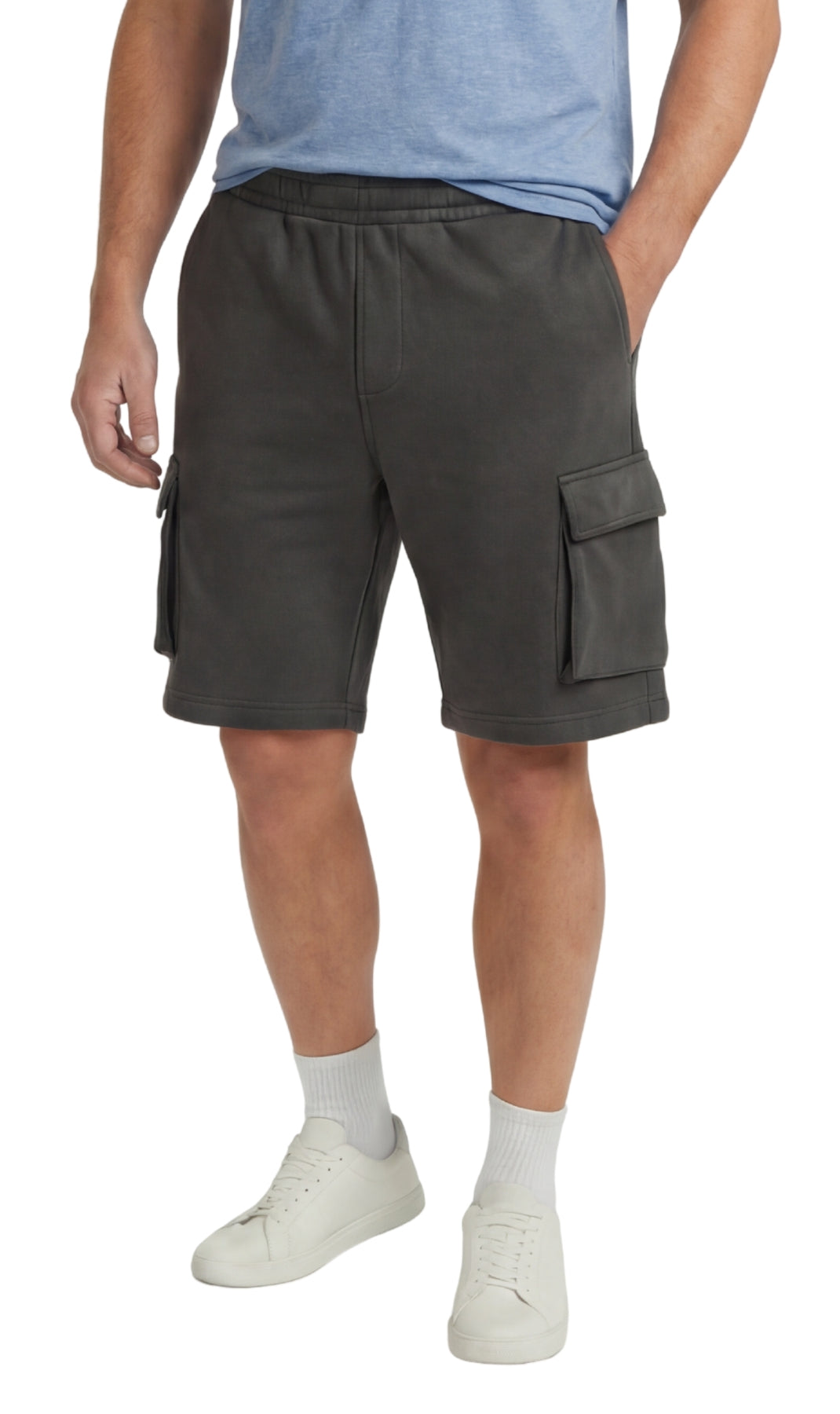Turtle Bay New York Men's Fleece Cargo Shorts – The Sweat Shorts You'll Wear Everywhere charcoal front