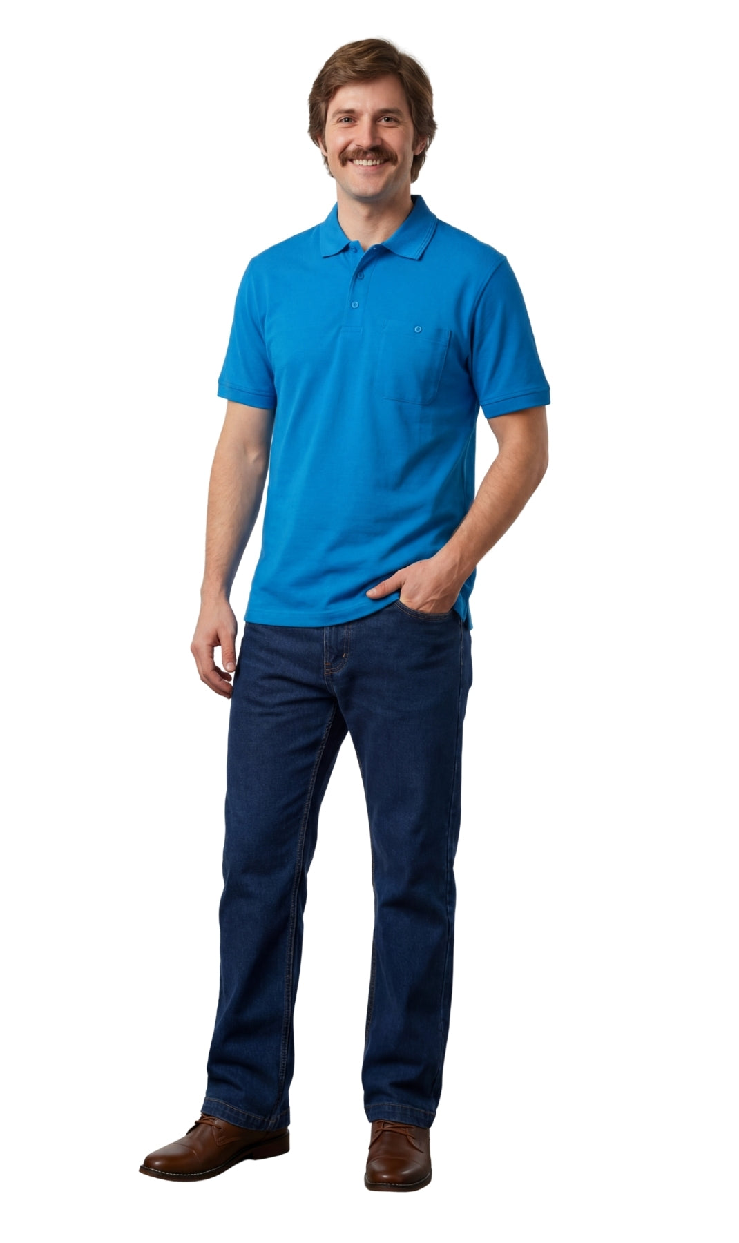 Men's Short Sleeve Pique Polo Shirt in Cotton Blend with Front Pocket 25
