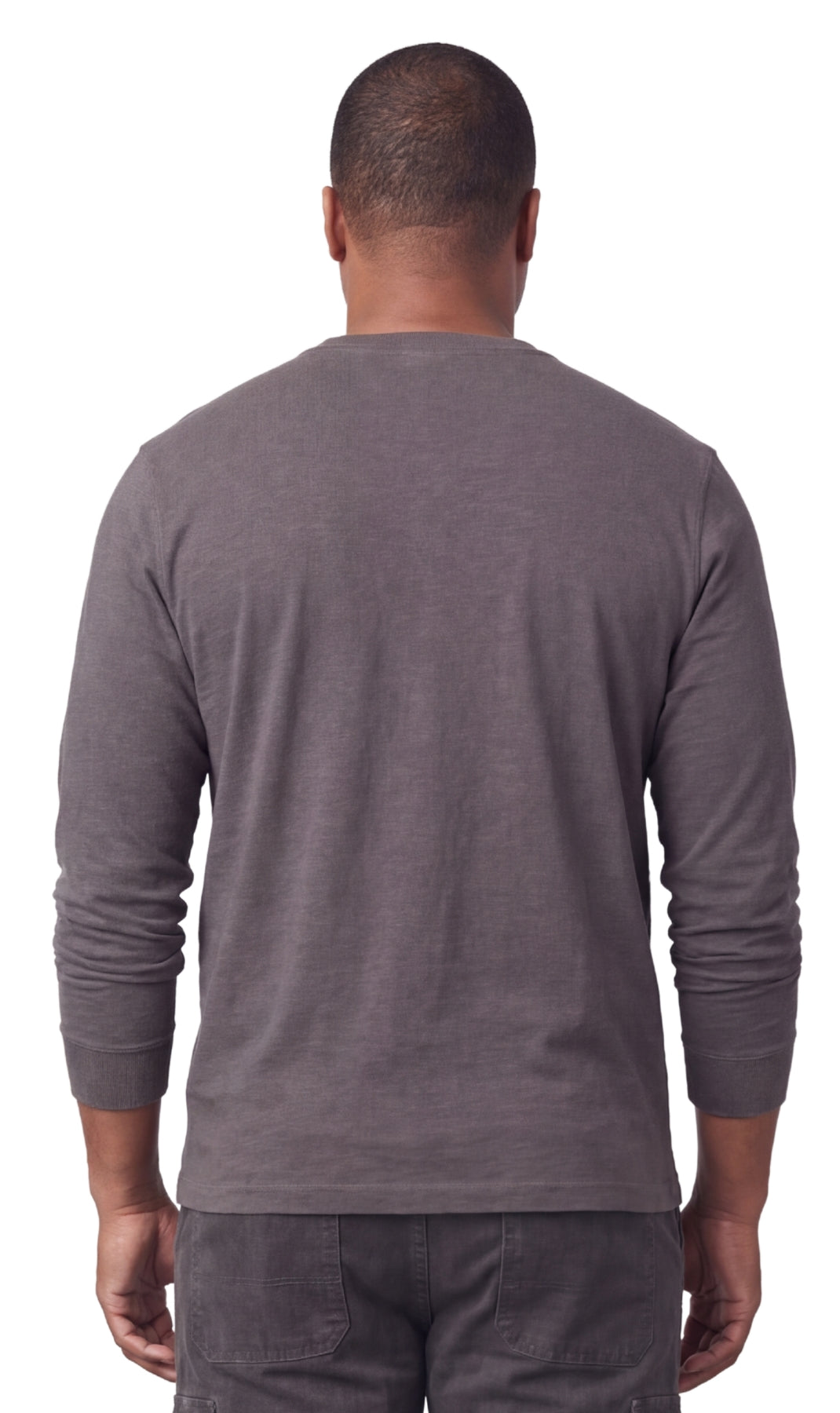Turtle Bay New York Men's Long Sleeve Henley shirt in cotton blend with 3 Button Placket & Chest Pocket charcoal back