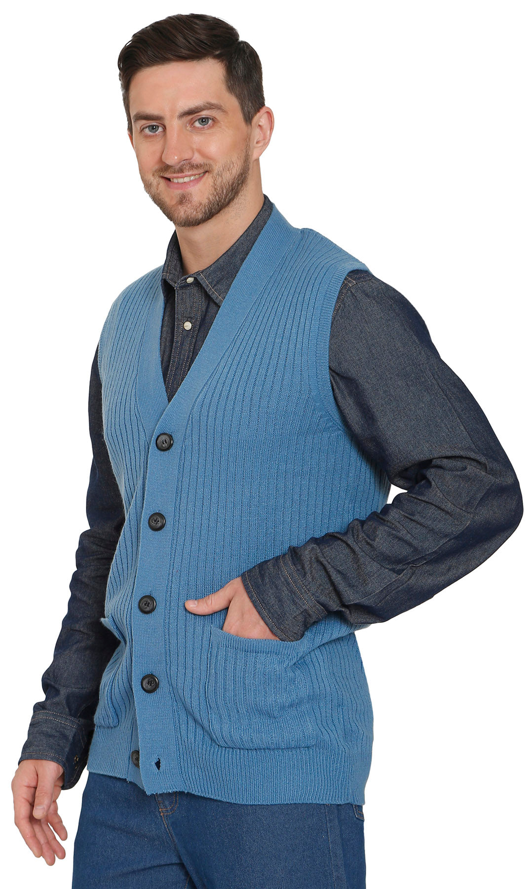 Men's Relaxed Fit Rib Knit Sweater Vest - Button Front with Pockets 12