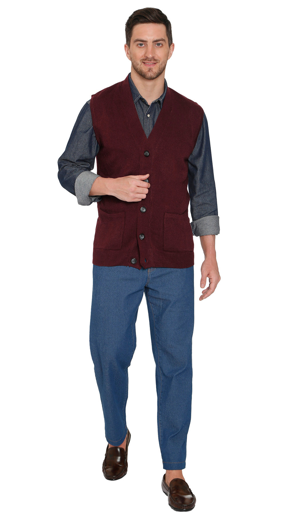 Men's Cashmere-Like Button Front Flat Knit Sweater Vest with front patch pockets 20