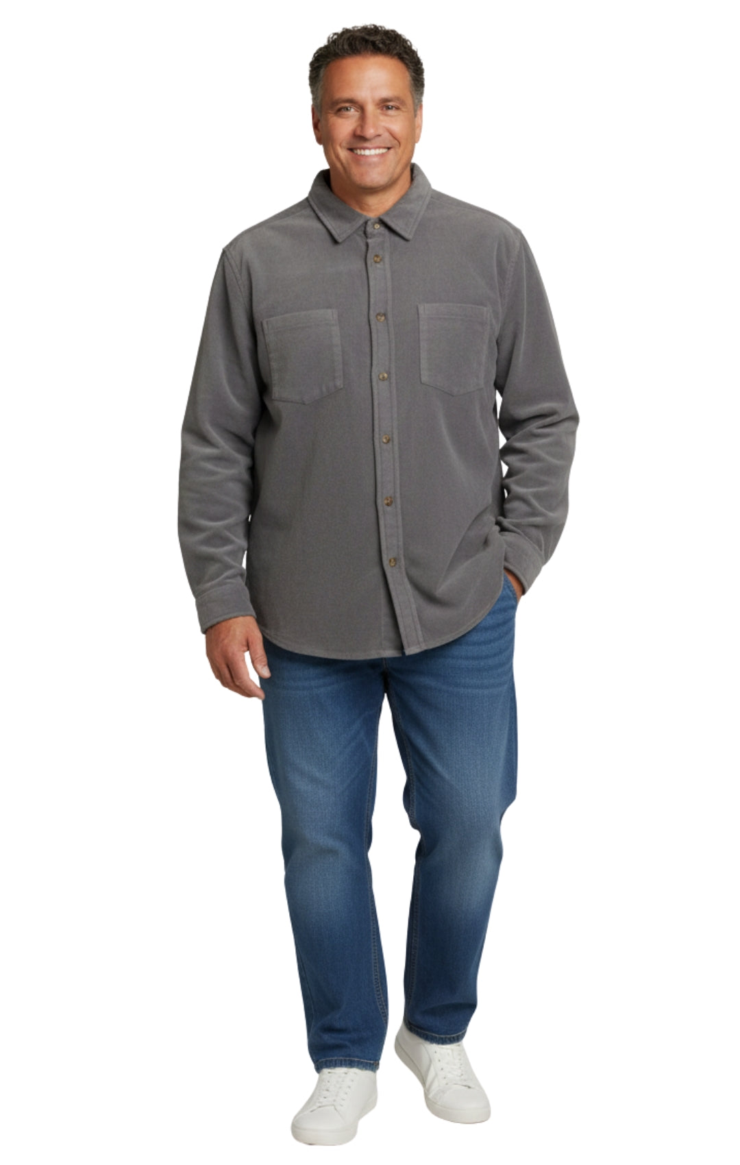 Men's Heathered Fleece Overshirt with Chest Pockets and Tortoise-shell patterned Buttons 11