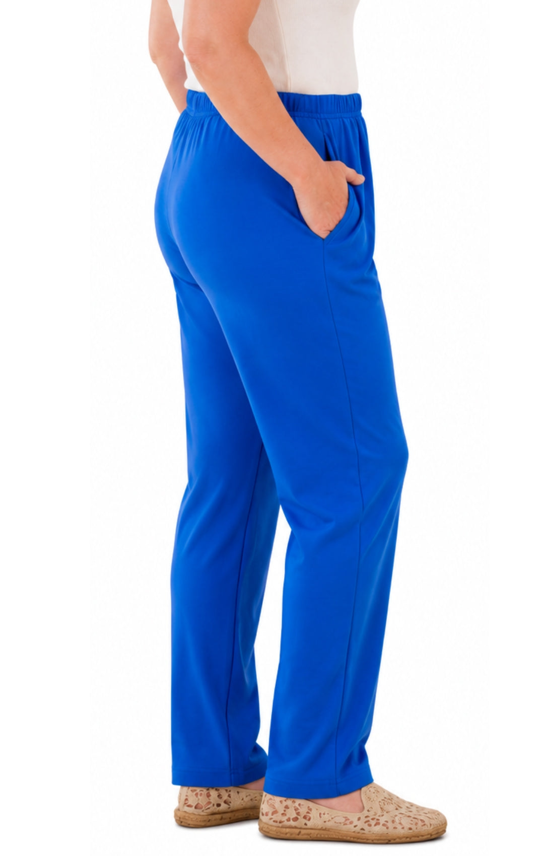 Women's Pull-On Flat Front Knit Pants — Cotton Blend Elastic Waist 33