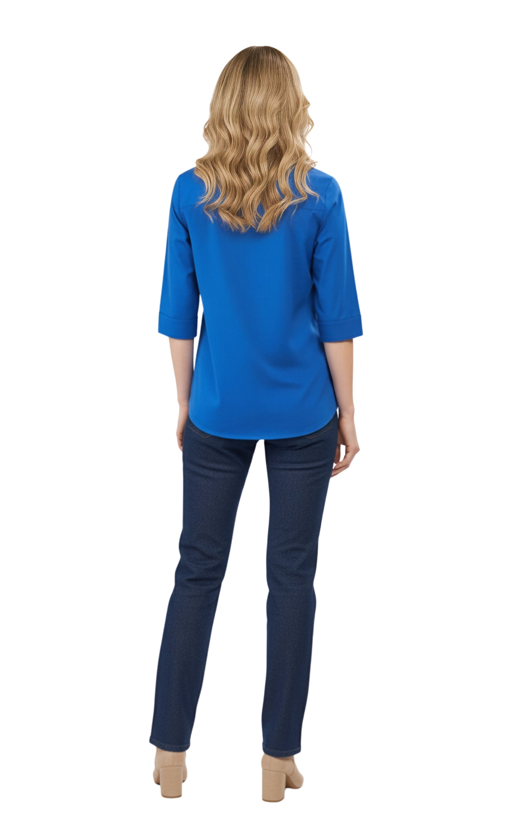 Womens Regular Fit 3/4 Sleeve Button Down Collared Camp Shirt 13