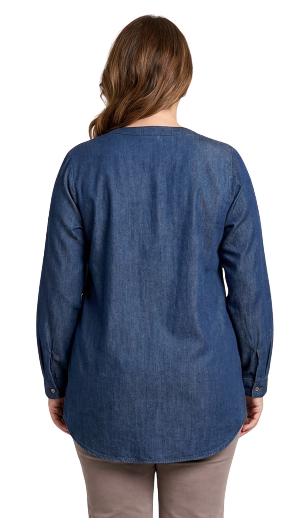 Women's Denim Pintuck Button-Front Tunic Top