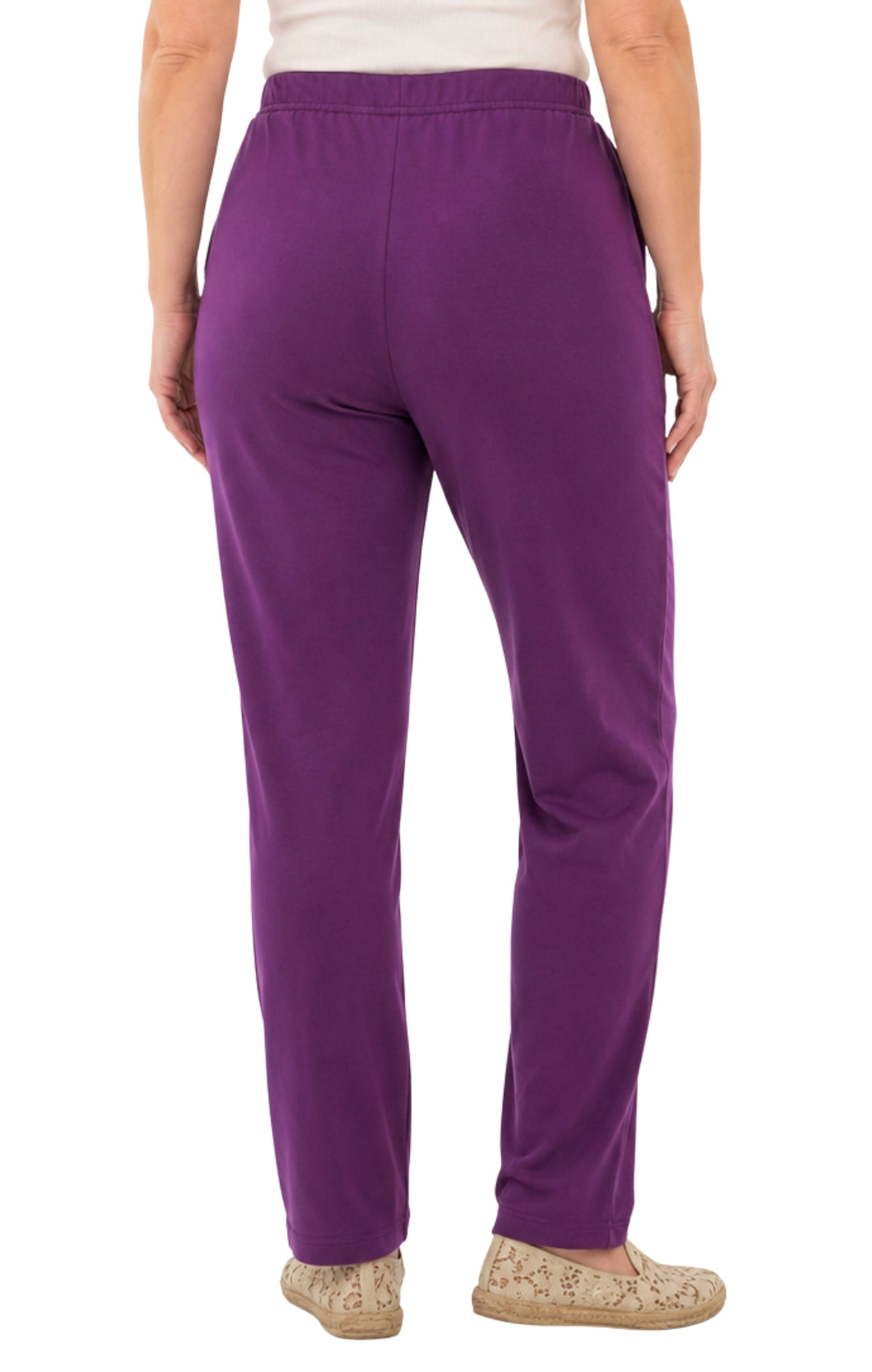 Women's Pull-On Flat Front Knit Pants — Cotton Blend Elastic Waist 40