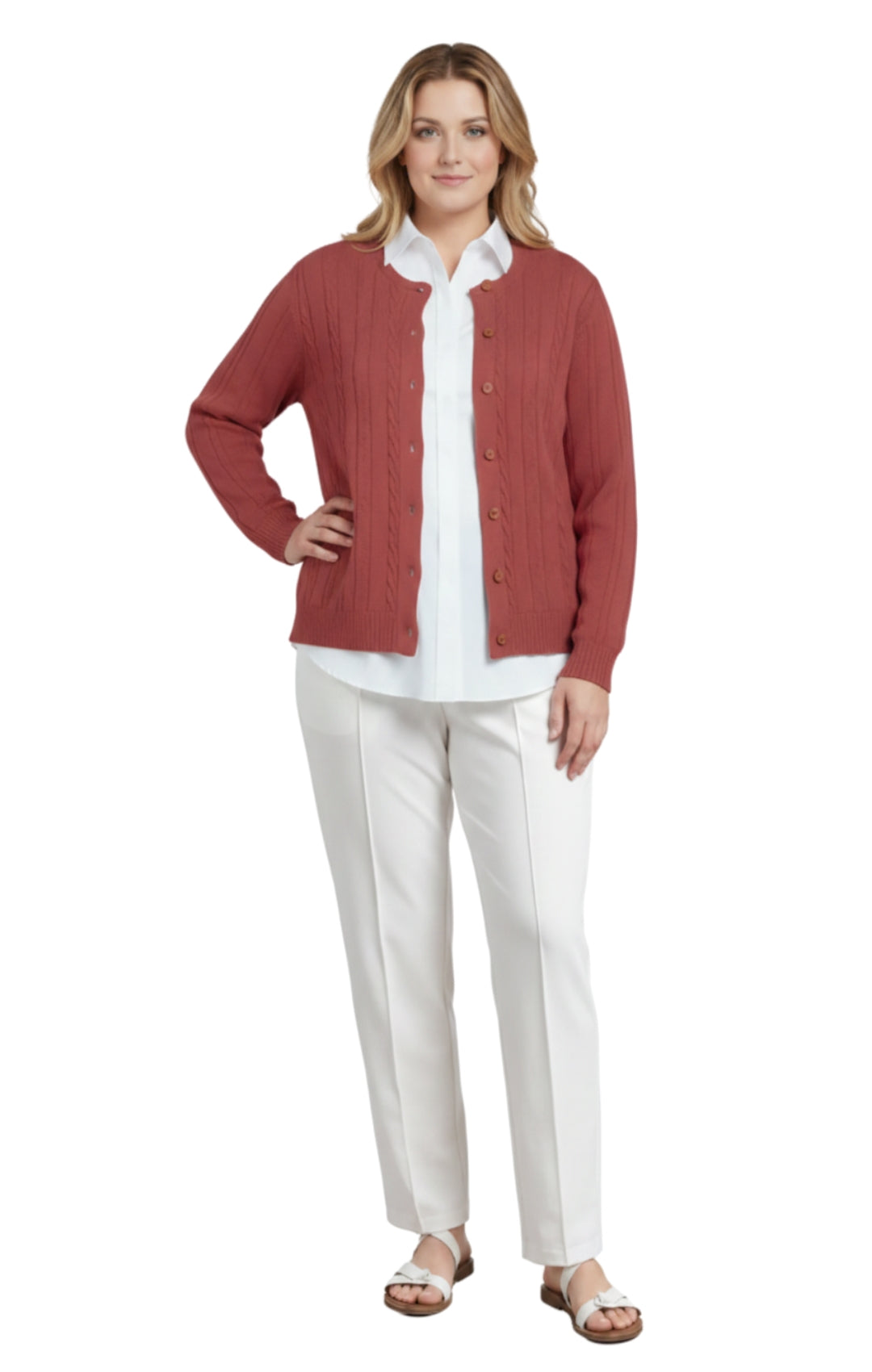 Women's Classic Button Front Cable Knit Cardigan — Soft Acrylic 29