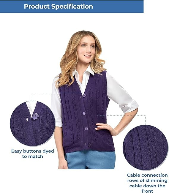 Womens Button Front Cable Knit Cardigan Sweater Vest 24