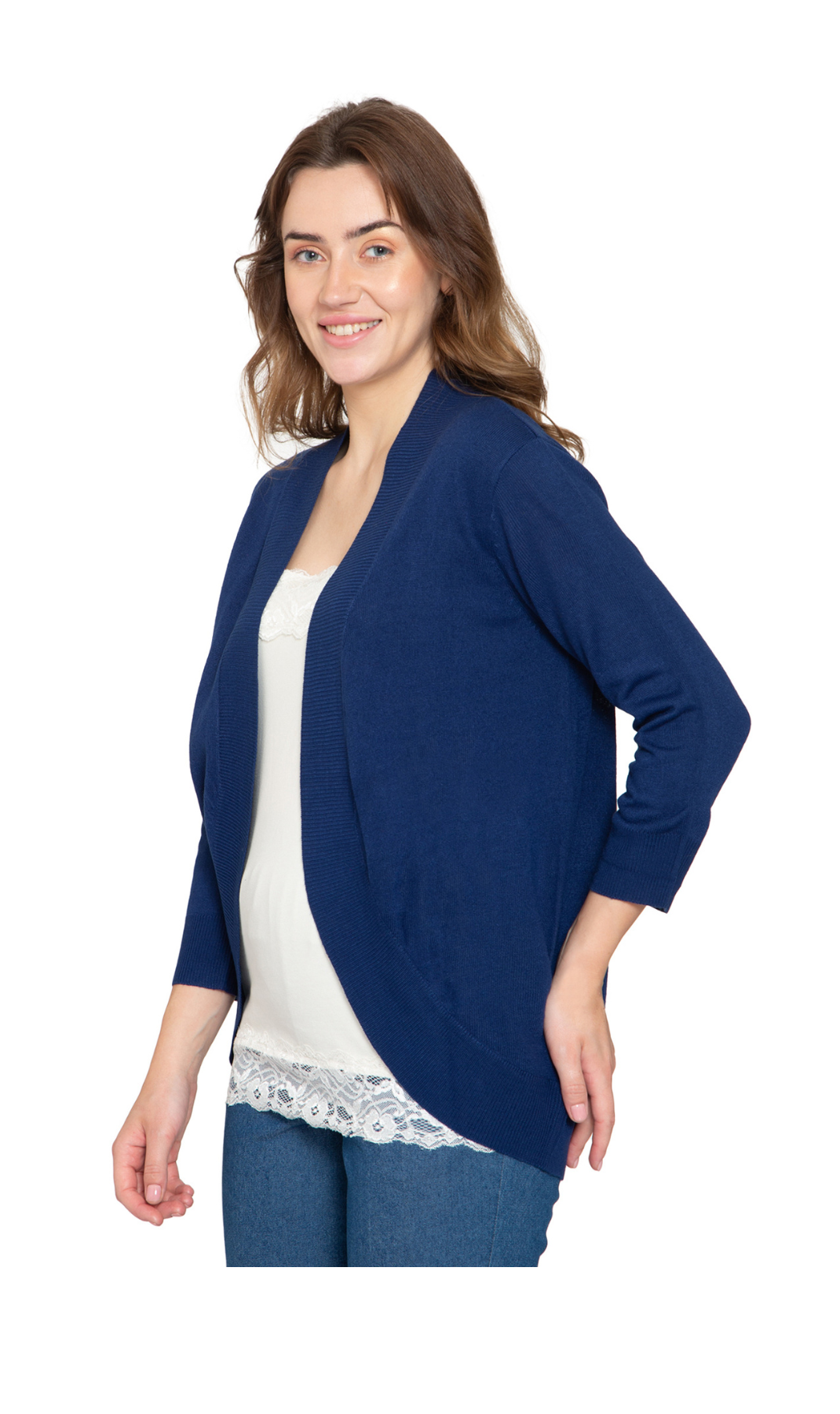 Women's Curved Hem Cardigan - Open Front in Soft Cashmere like Fabric 12
