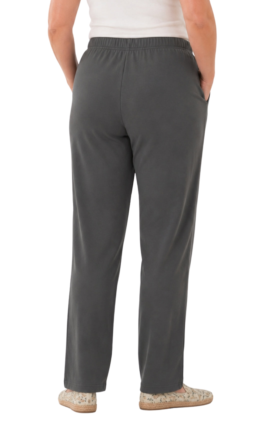 Women's Pull-On Flat Front Knit Pants — Cotton Blend Elastic Waist 36