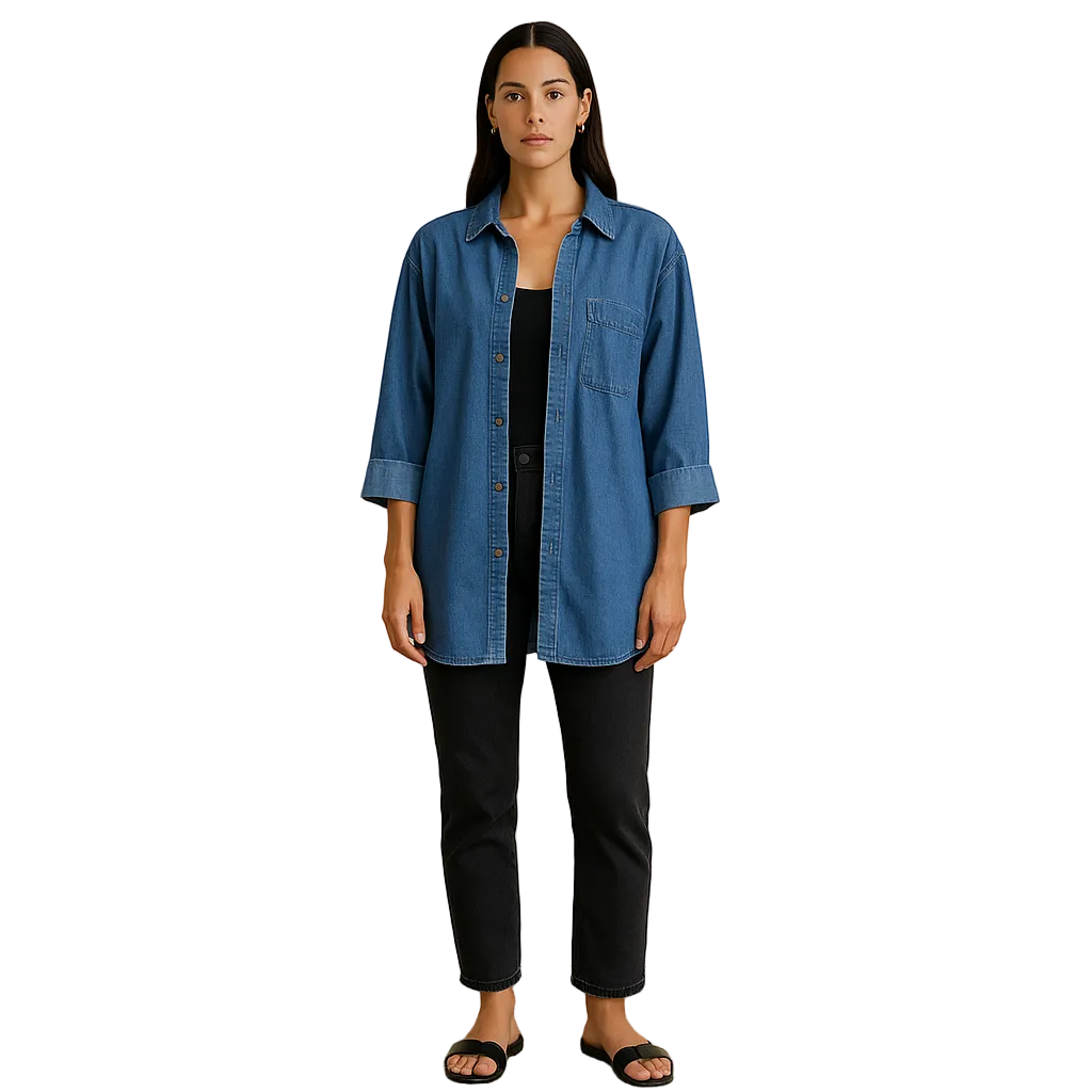Women's  Denim Button-Front Shirt – 3/4 Sleeve Style 3