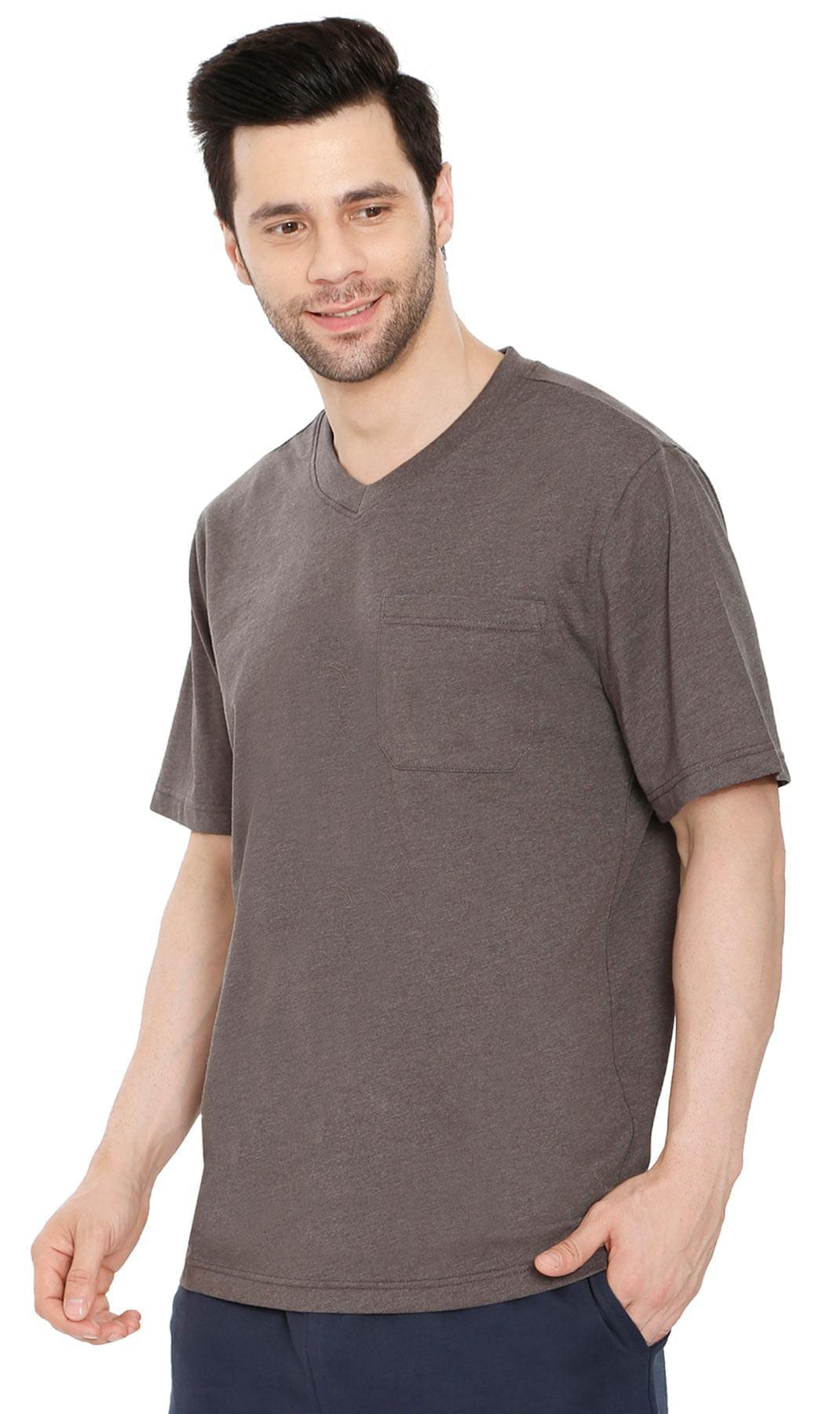 Men's V-Neck T-Shirt with Pocket ÔÇô The Dressier Tee - Charcoal - Front -TURTLE BAY APPAREL