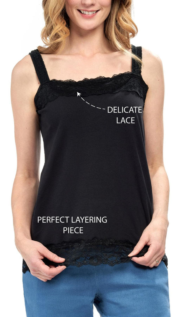 Women's Lace Trim Tank - Black - Info - TURTLE BAY APPAREL