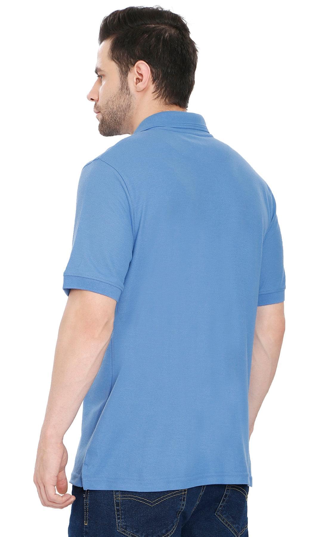 Mens Pique Knit Polo Shirts -  Blue - Back - TURTLE BAY APPAREL