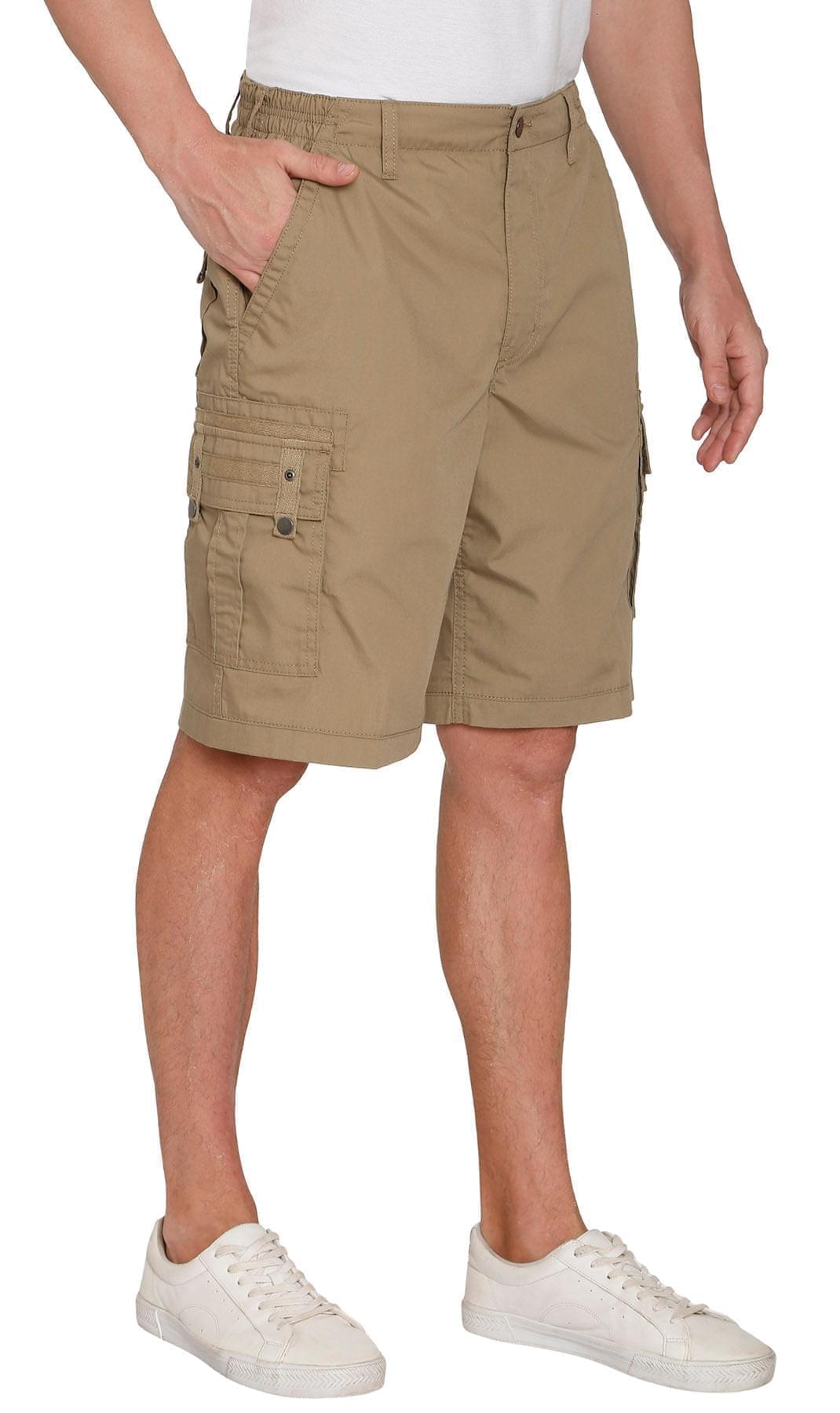 Men's Elastic Waist Cargo Shorts - Comfort and Functionality for Any Adventure - Khaki- side -TURTLE BAY APPAREL