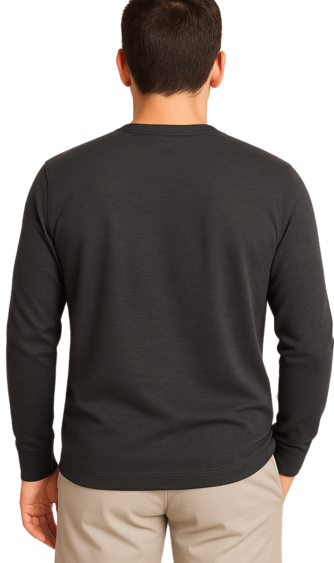 Turtle Bay New York Men's Long Sleeve Henley Shirt with 3 Button Placket-Charcoal Heather-20408 Back