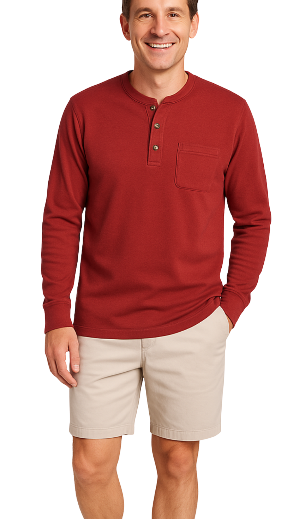 Turtle Bay New York Men's Long Sleeve Henley Shirt with 3 Button Placket-20408 Redwood Full