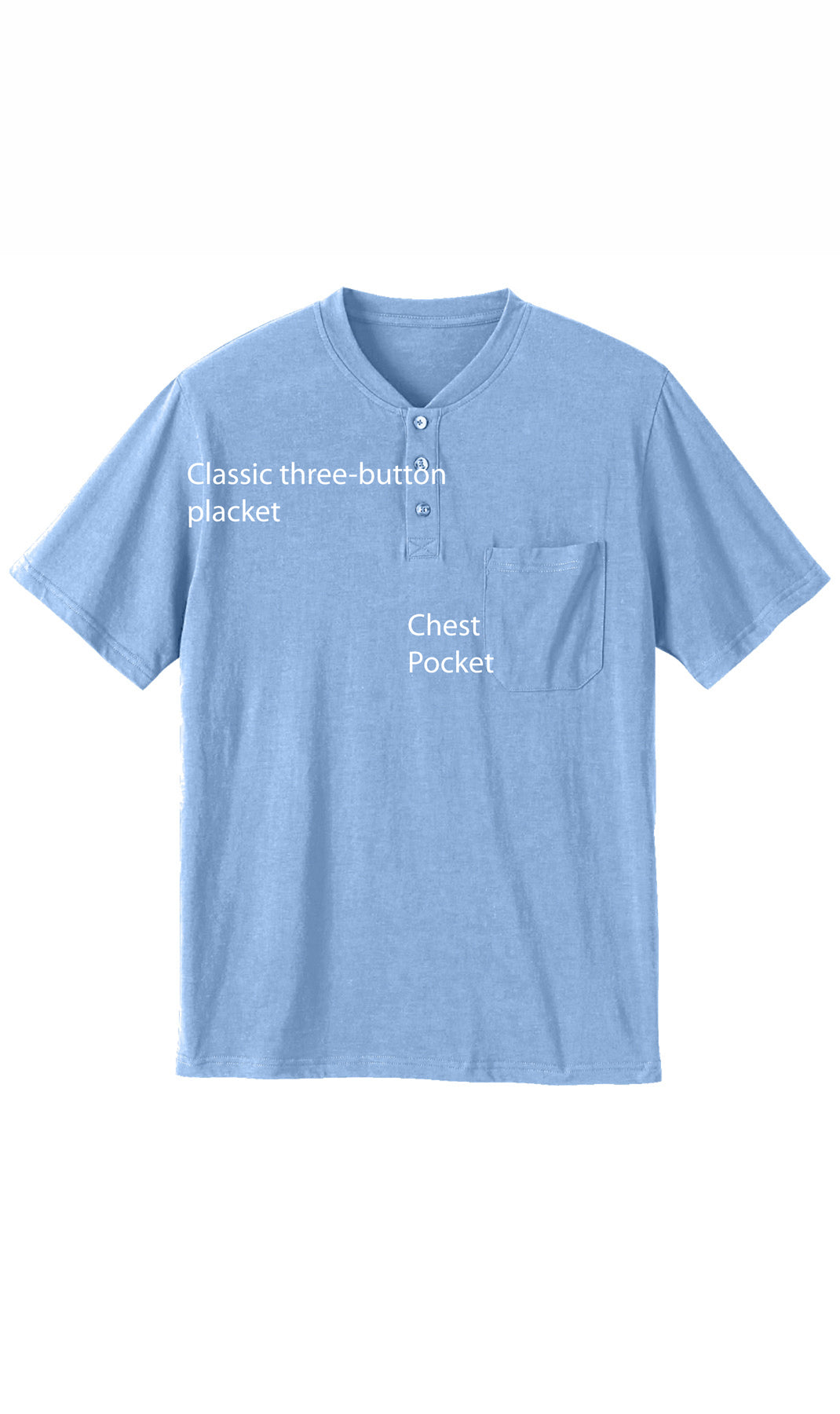 Men's Short Sleeve Henley Relaxed Fit Shirt with Pocket Heather Blue Info