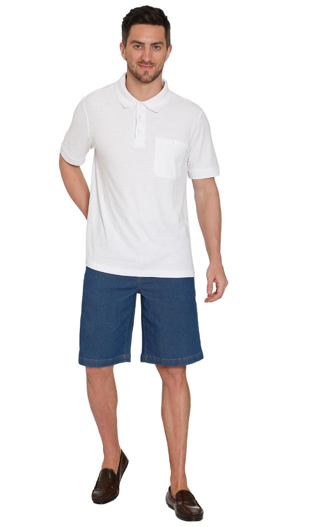Men's Pull On Shorts - Easy Step-In Styling Free of Buttons and Snaps - Med Blue - Full -TURTLE BAY APPAREL