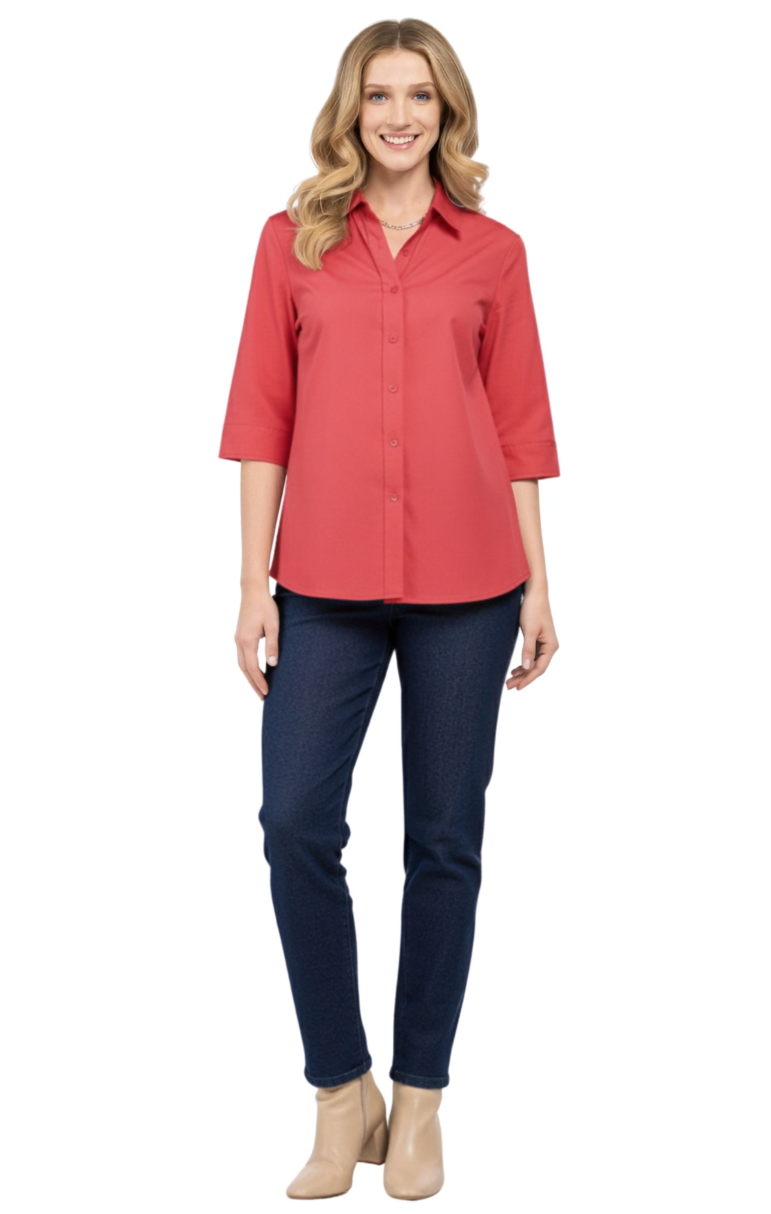 Turtle Bay Apparel Womens Regular Fit 3/4 Sleeve Button Down Collared Camp Shirt