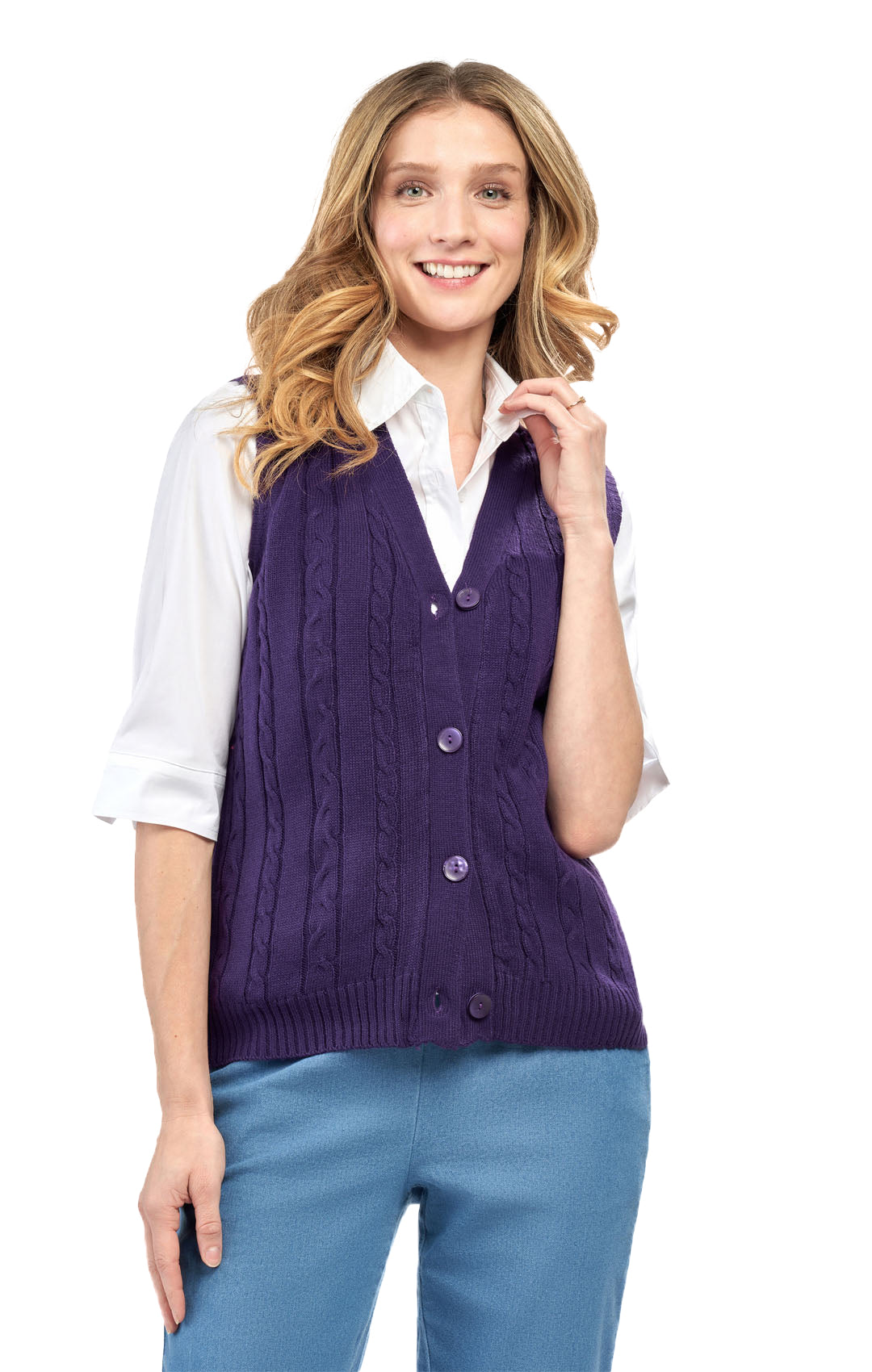 Womens Button Front Cable Knit Cardigan Sweater Vest 22