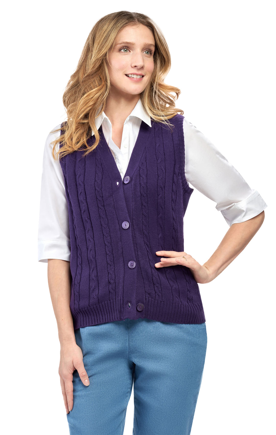 Womens Button Front Cable Knit Cardigan Sweater Vest 23