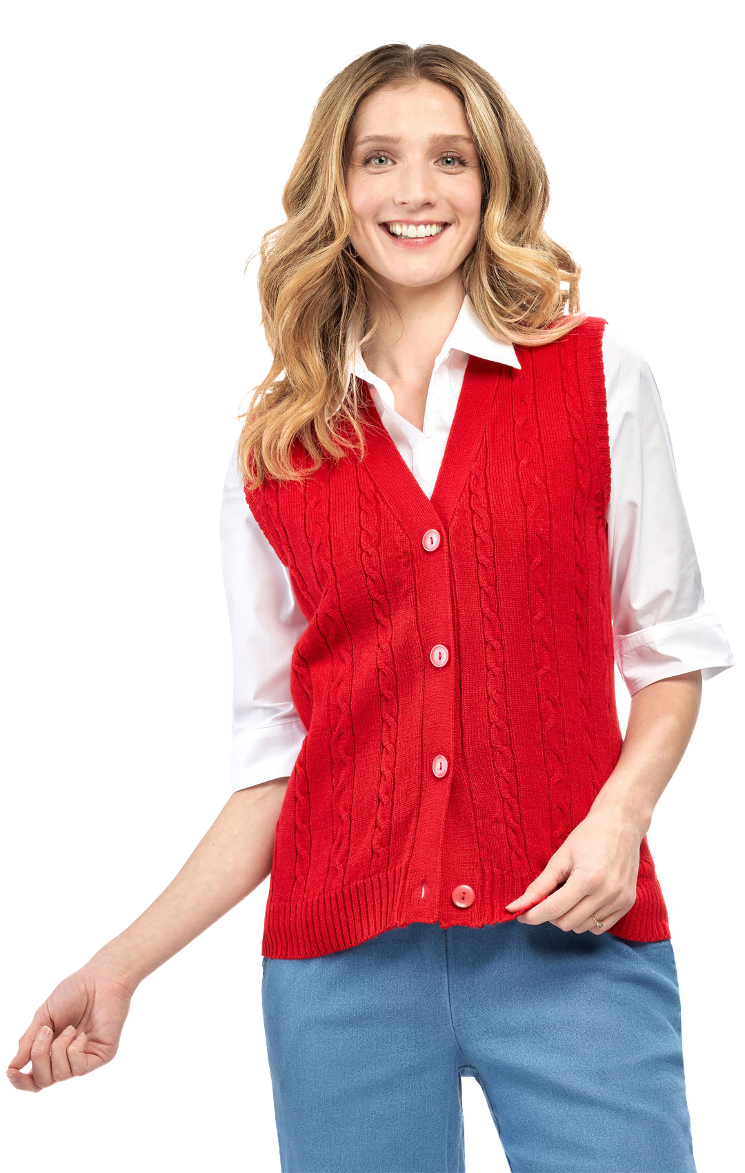 Womens Button Front Cable Knit Cardigan Sweater Vest 6
