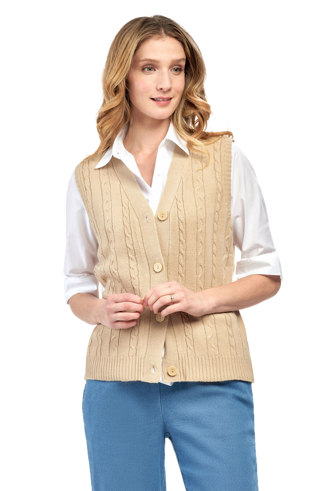 Womens Button Front Cable Knit Cardigan Sweater Vest 16