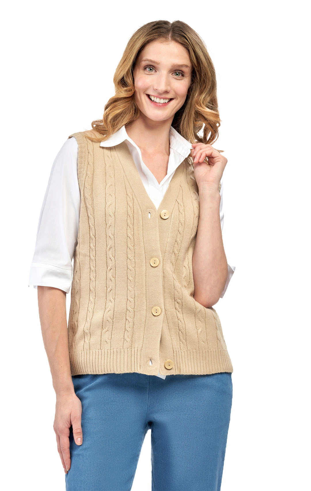 Womens Button Front Cable Knit Cardigan Sweater Vest 14