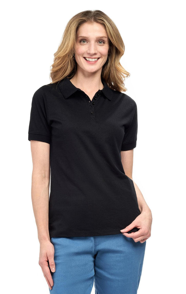 Women's Jersey Knit Polo - Black - Front - TURTLE BAY APPAREL