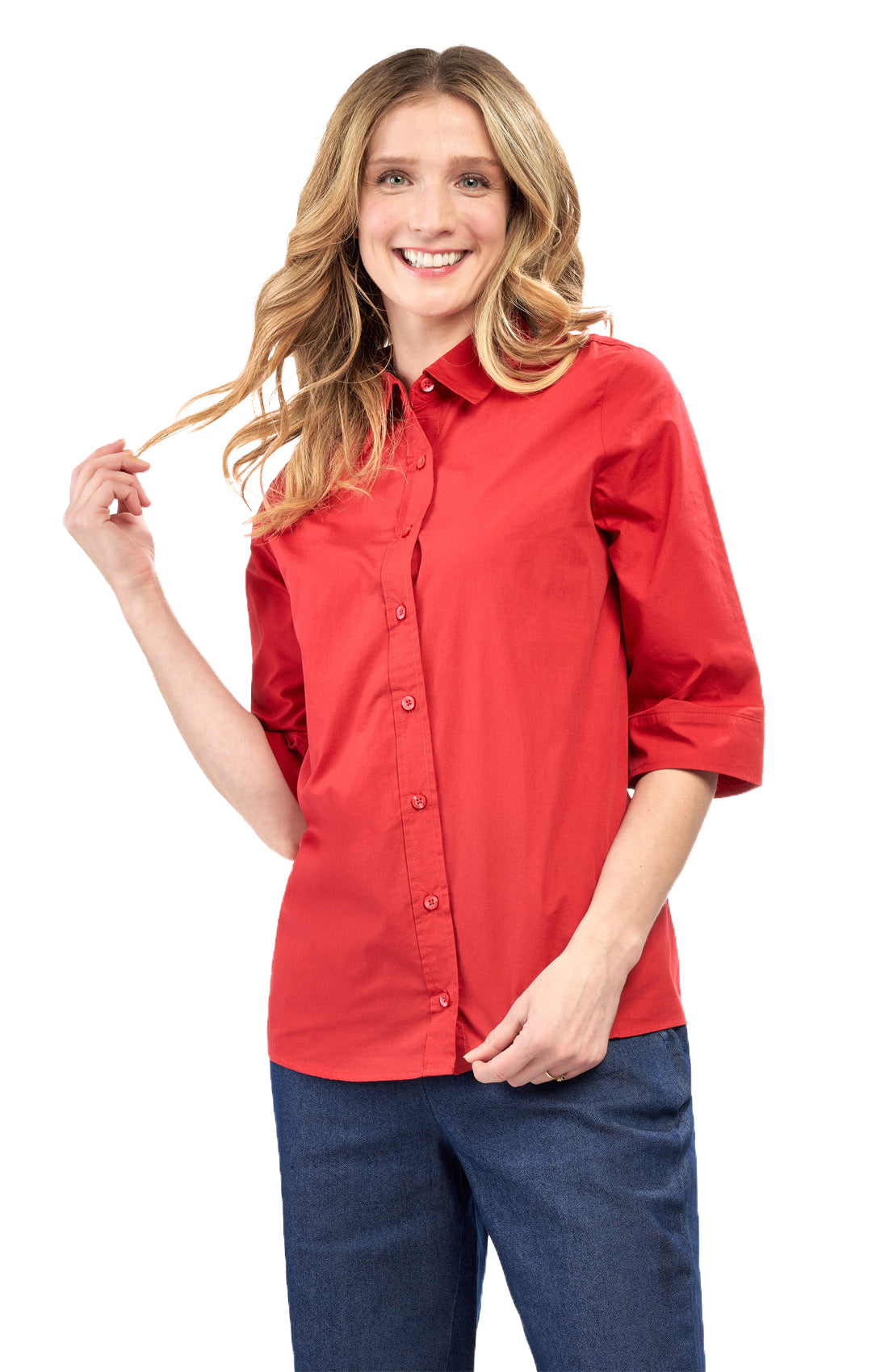 Womens Regular Fit 3/4 Sleeve Button Down Collared Camp Shirt 8