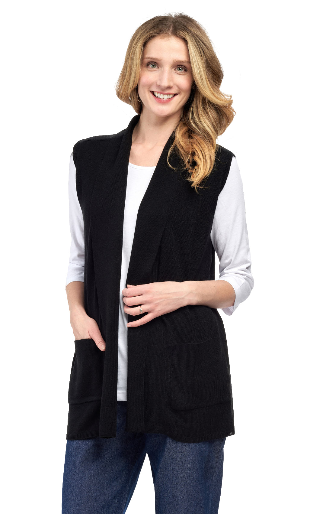 Women's Long Sleeveless Open Front Soft Shawl Collar Vest 4