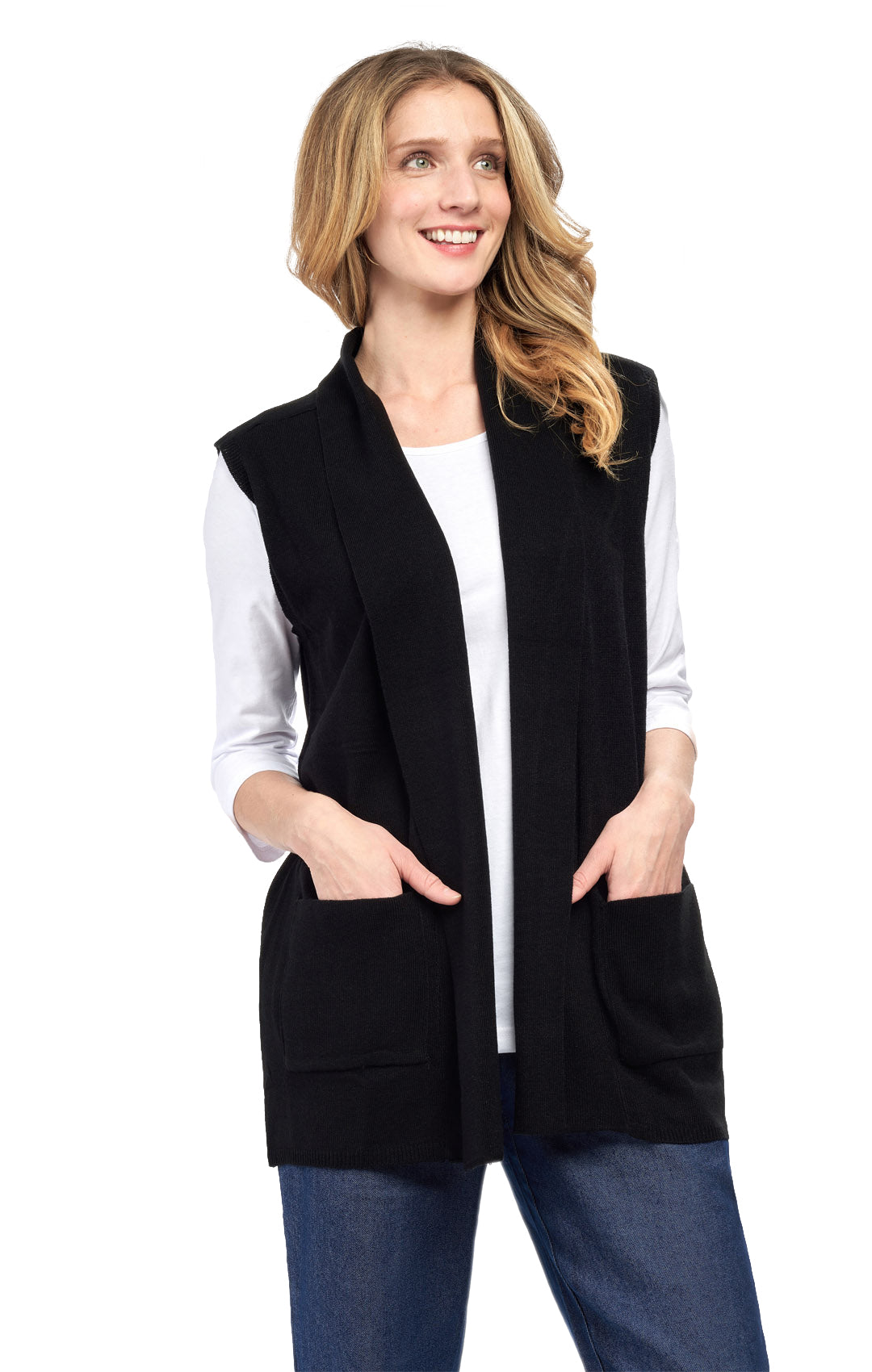 Women's Long Sleeveless Open Front Soft Shawl Collar Vest 3