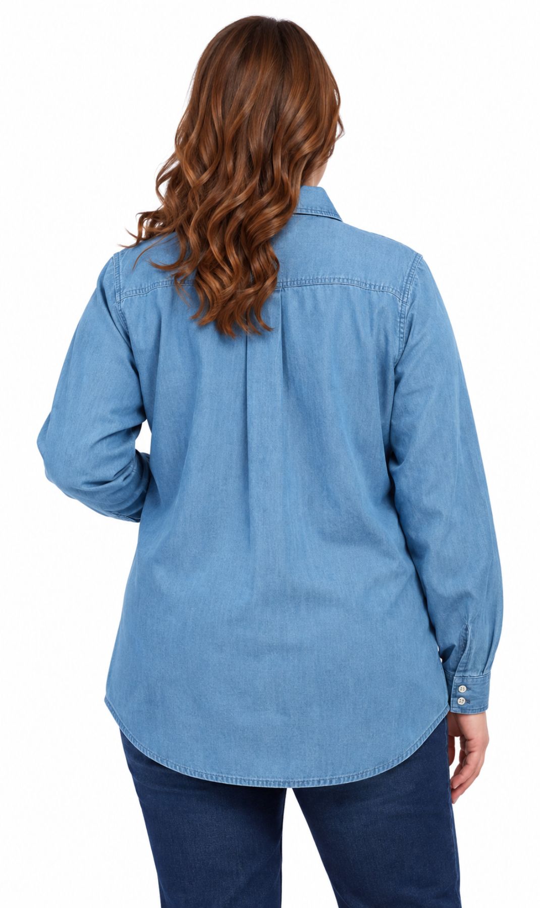 Women's Long Sleeve Denim Tunic Top — Button Front All Season Wear 9