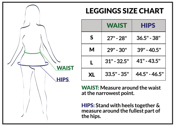 size chart -  Women's Side Color Block Leggings 24" inseam TURTLE BAY APPAREL