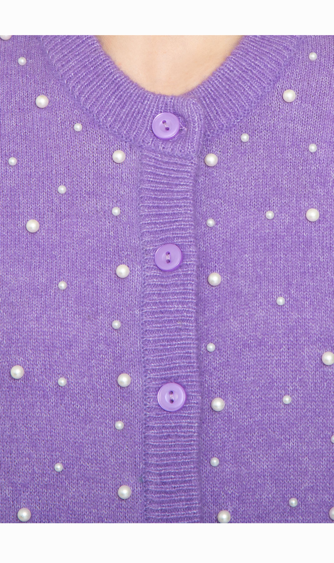 Women's Faux Pearl Cardigan in Cashmere NECK