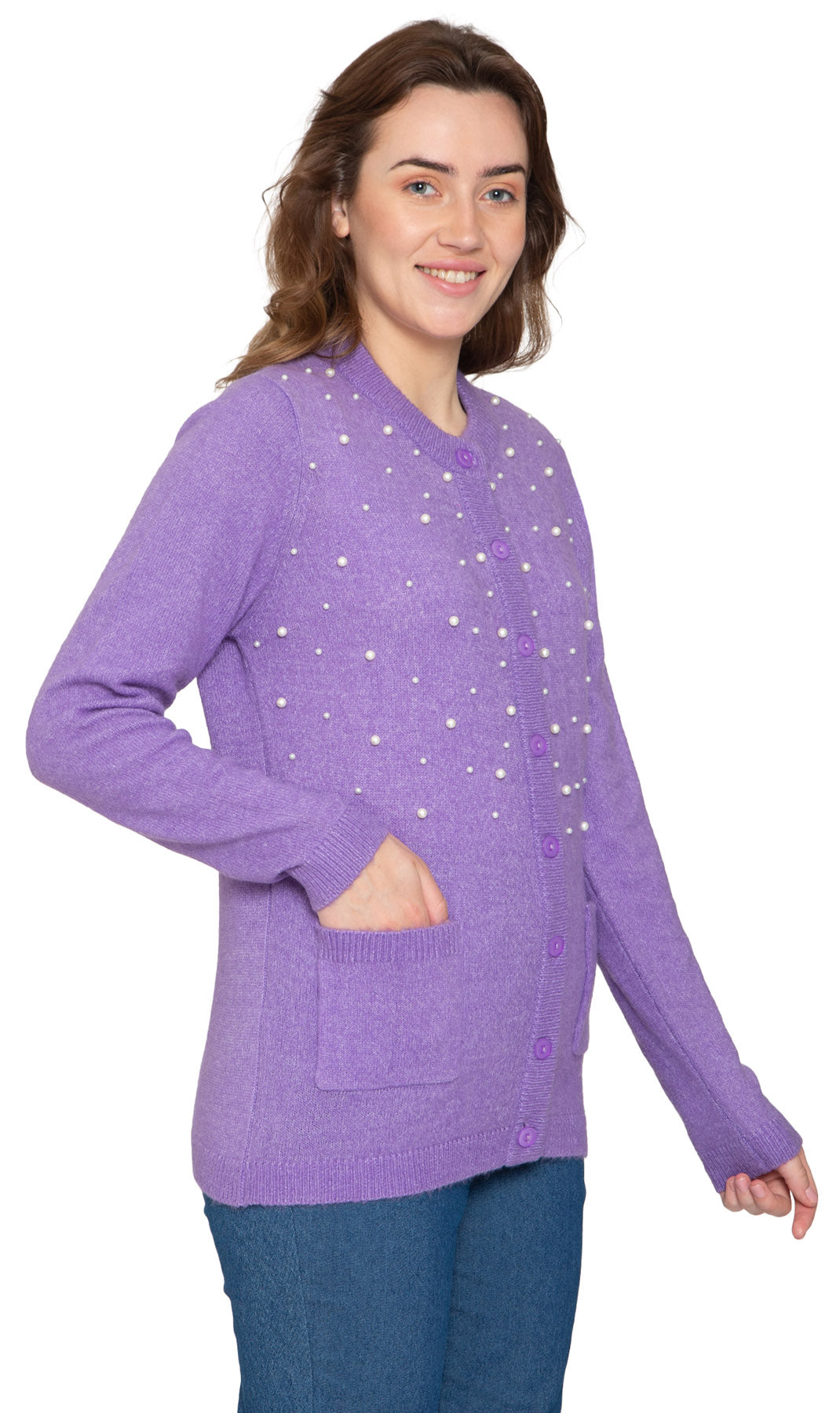 Women's Faux Pearl Cardigan in Cashmere VOLVAT SIDE