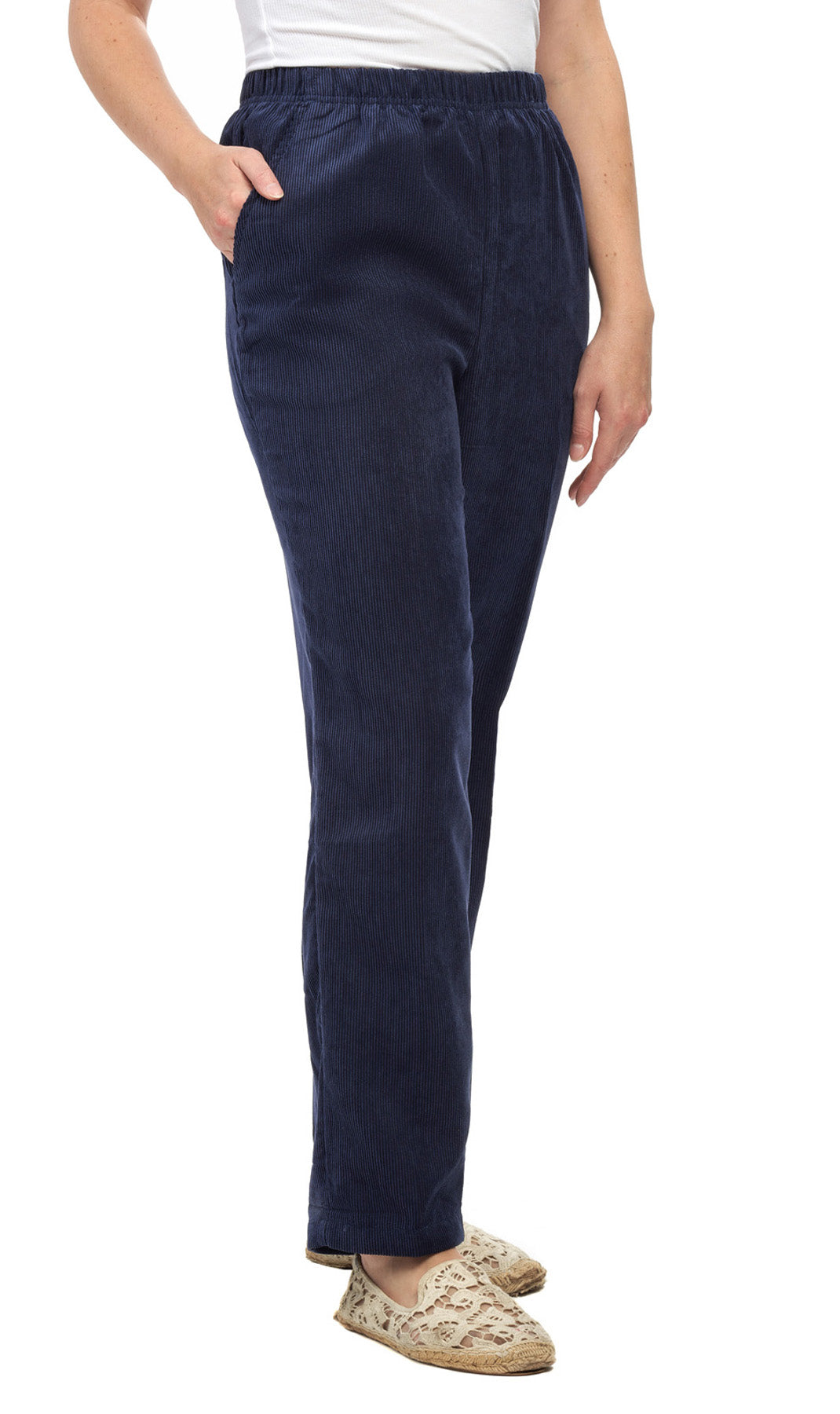 Women's Pull On Corduroy Pants ÔÇô Keep It Cozy in Fine Wale Corduroy - Navy- Front - TURTLE BAY APPAREL