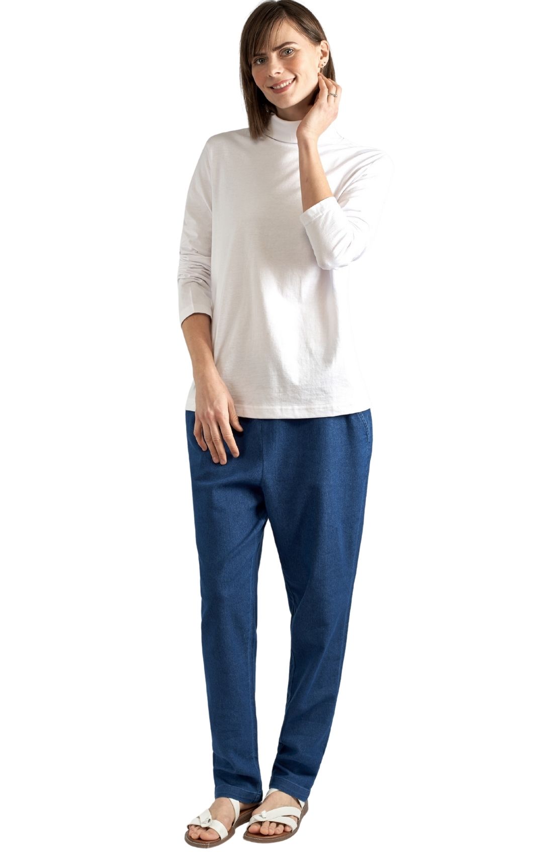 Women's Relaxed fit Long Sleeved Turtleneck Top White Full