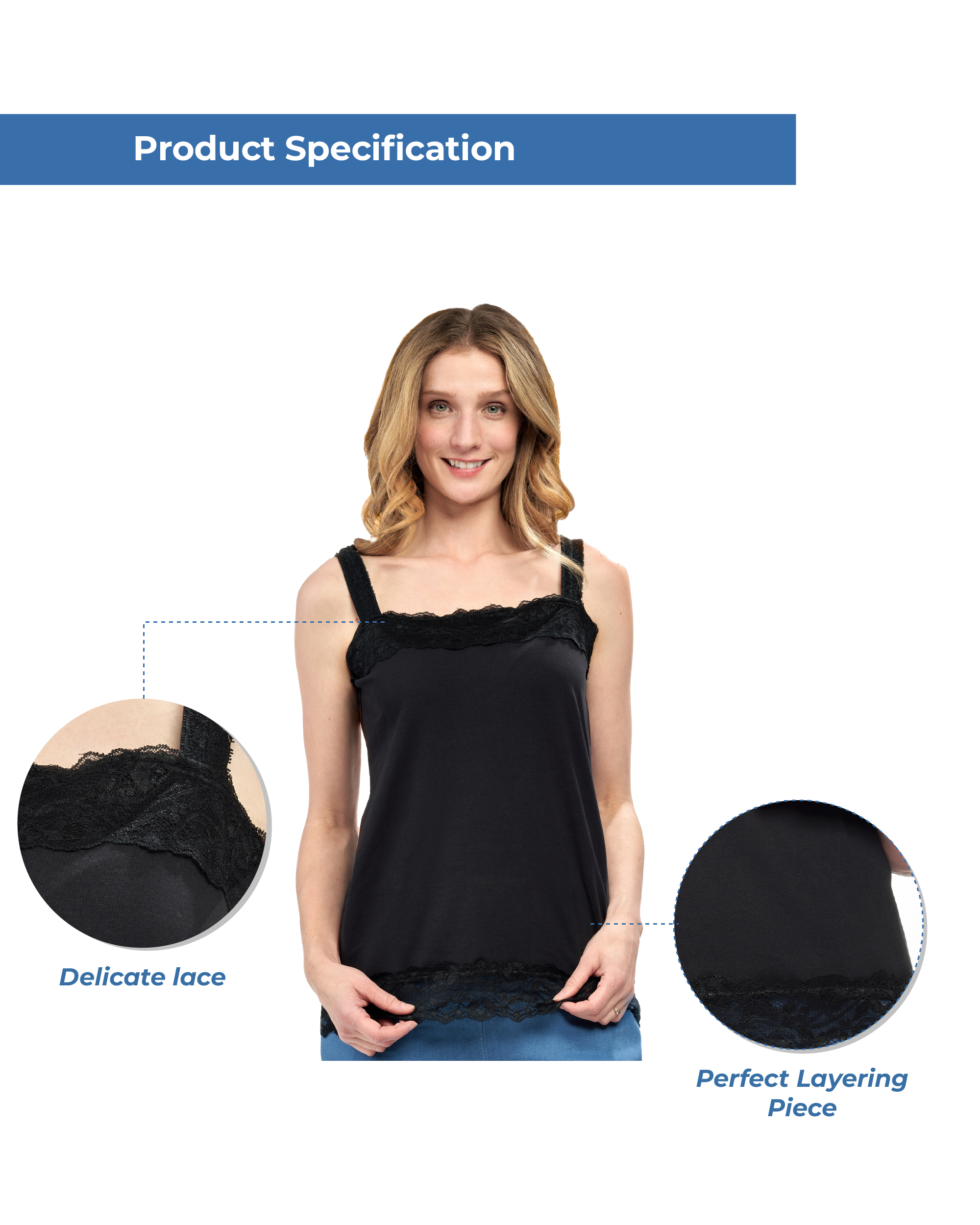 Women's Lacey Trim Cotton Blend Tank Top 3