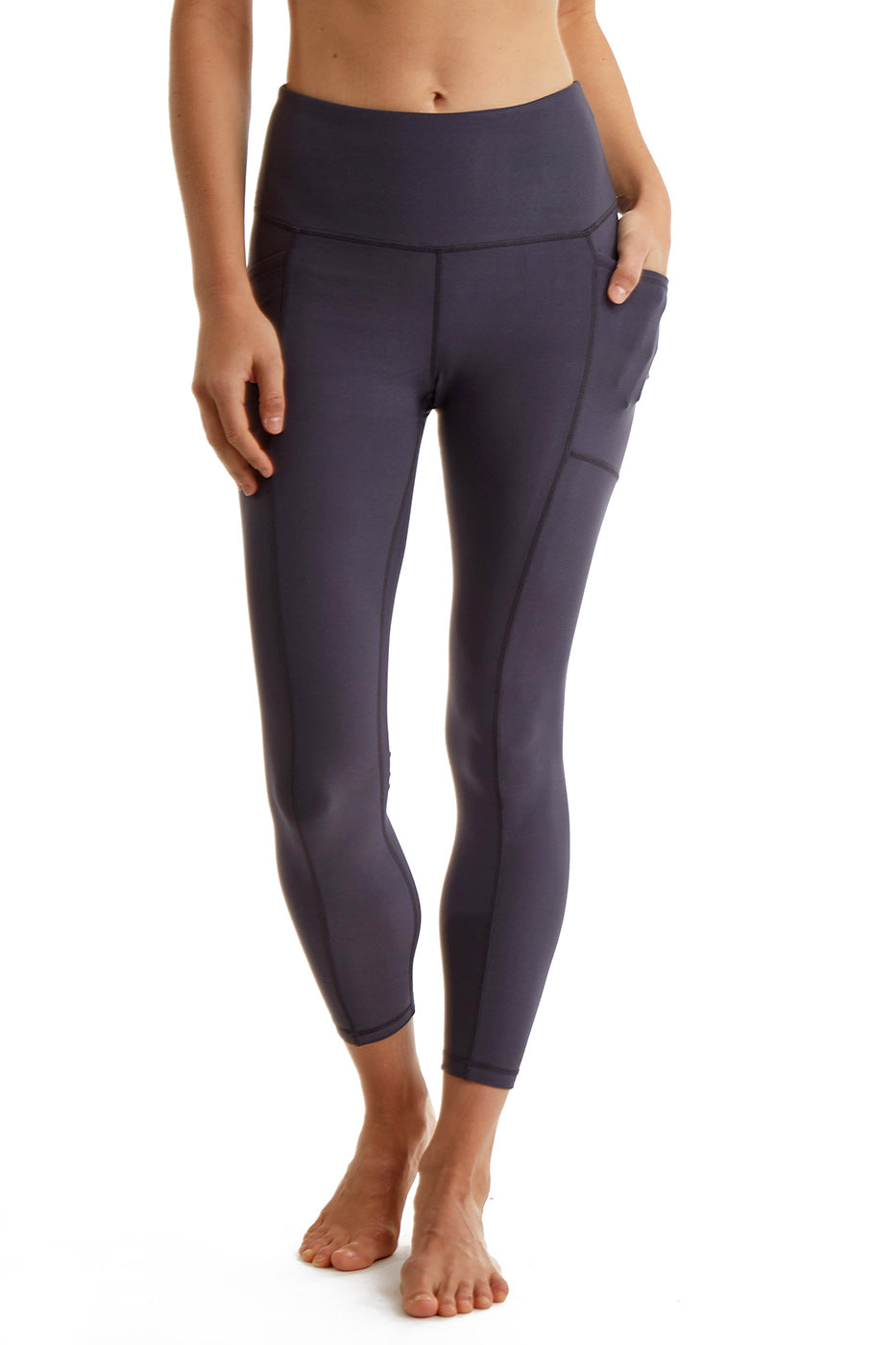 Women's Side Phone Pockets 7/8 Legging - Rabbit - Front  - TURTLE BAY APPAREL