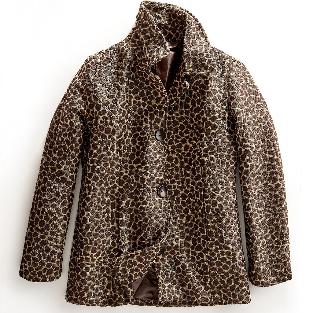Women's Tapestry Animal Pattern Lined Jacket - Flat lay - TURTLE BAY APPAREL